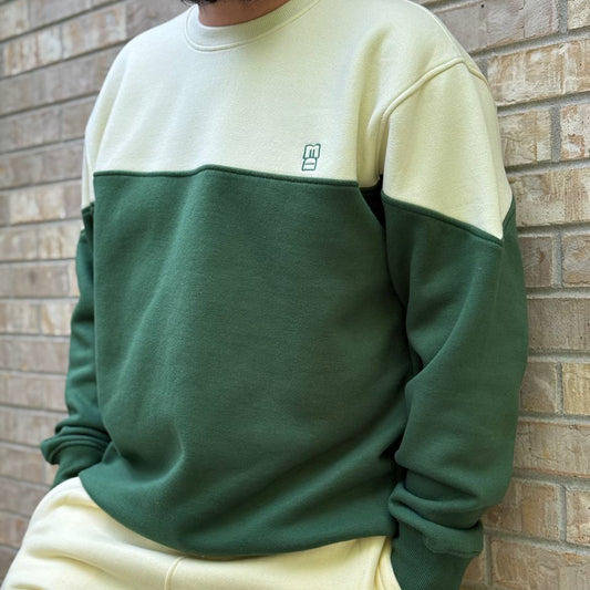 Color-Block Crewneck | Forest & Cream