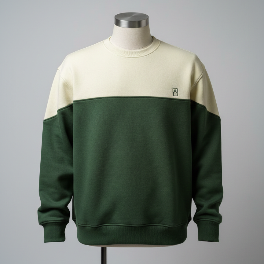 Color-Block Crewneck | Forest & Cream